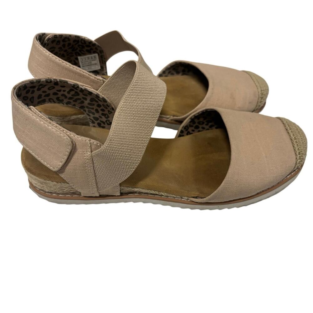 BOBS Skechers Memory Foam Espadrille Sandals Natural Beige Stretch Strap 9